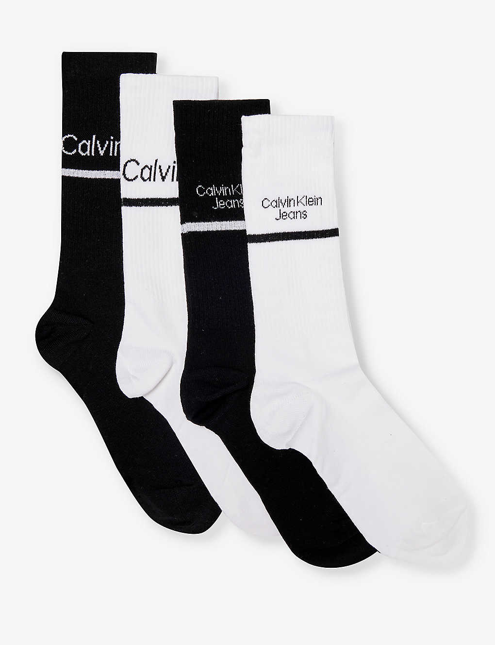 Calvin Klein Mens Black Combo Branded Crew-length Pack Of Four Cotton-blend Socks