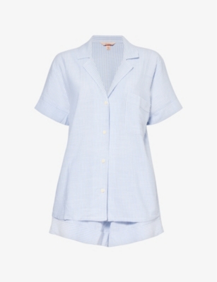 Shop Eberjey Women's Wedgewood Blue/white Nautico Striped Linen Pyjamas