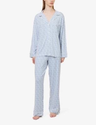 Shop Eberjey Womens D/diamond Denim/ivory Gisele Abstract-pattern Stretch-jersey Pyjamas