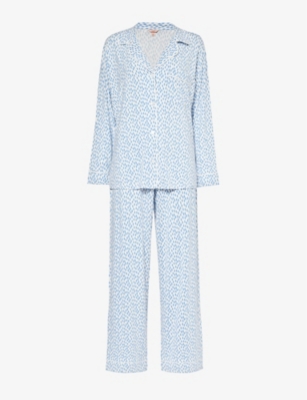Shop Eberjey Gisele Abstract-pattern Stretch-jersey Pyjamas In D/diamond Denim/ivory