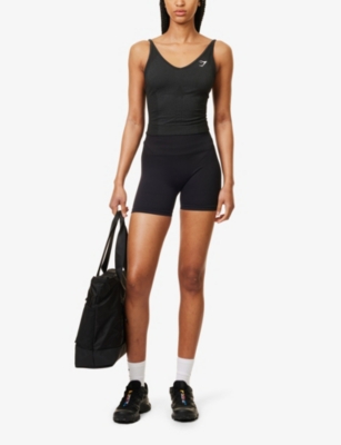 Gymshark Womens Black Marl Vital Seamless 2.0 Stretch-jersey Midi Tank Top In Black Marl