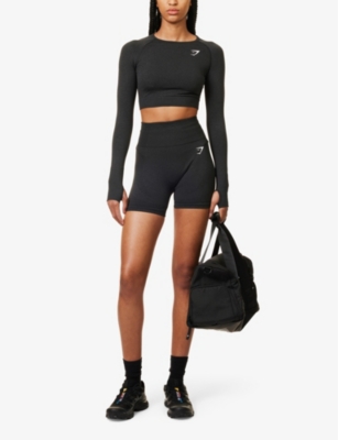 Gymshark Womens Black Marl Vital Seamless 2.0 Stretch-jersey Crop Top In Black Marl