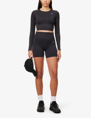 Shop Gymshark Womens Eng-l-a0015 Black Adapt Fleck Fitted Stretch-woven Top
