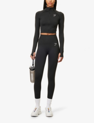 Gymshark Womens Black Marl Vital Seamless 2.0 Stretch-jersey Jacket In Black Marl