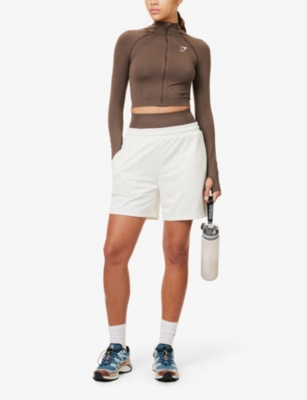 Gymshark Womens Penny Brown Marl Vital Seamless 2.0 Stretch-jersey Zipped Jacket In Penny Brown Marl