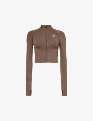 Shop Gymshark Women's Penny Brown Marl Vital Seamless 2.0 Stretch-jersey Zipped Jacket