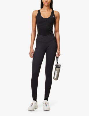 Gymshark Womens Black Gym-kit Cross-over Waistband Logo-print Stretch-jersey Leggings In Black