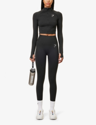 Gymshark Womens Black Marl Vital 2.0 Logo-print Stretch-jersey Leggings In Black Marl