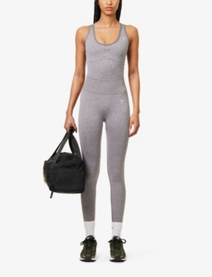 Shop Gymshark Women's Brushed Grey/white Marl Lift Seamless Logo-print Stretch-woven Leggings