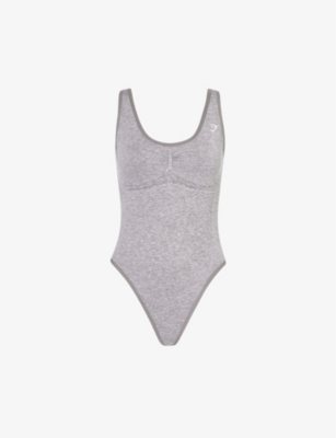Shop Gymshark Women's Brushed Grey/white Marl Lift Seamless Logo-print Stretch-knit Bodysuit