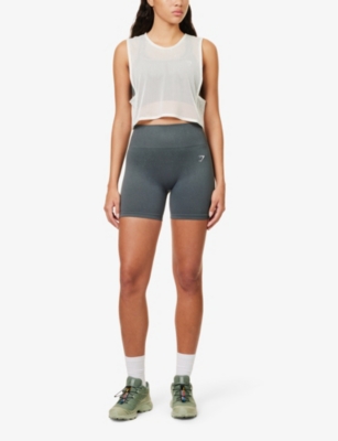 Shop Gymshark Women's 0015 Slt Teal/crgo Teal Adapt Fleck Fitted High-rise Stretch-woven Shorts