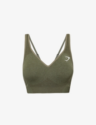 Stretch Asymmetric Sports Bra in Olive