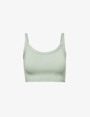 Gymshark Womens Gs Dollar Green Everywear Comfort Logo-print Cotton-jersey Top