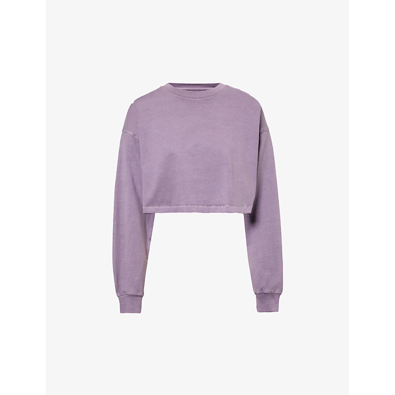 Gymshark Everywear Comfort Logo-print Long-sleeved Cotton-jersey T-shirt In Fog Purple/pgmnt Grm D+w