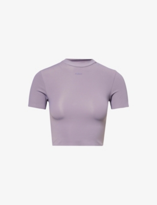 Shop Gymshark Womens Gs Fog Purple Everywear Comfort Logo-print Cropped Stretch-jersey T-shirt