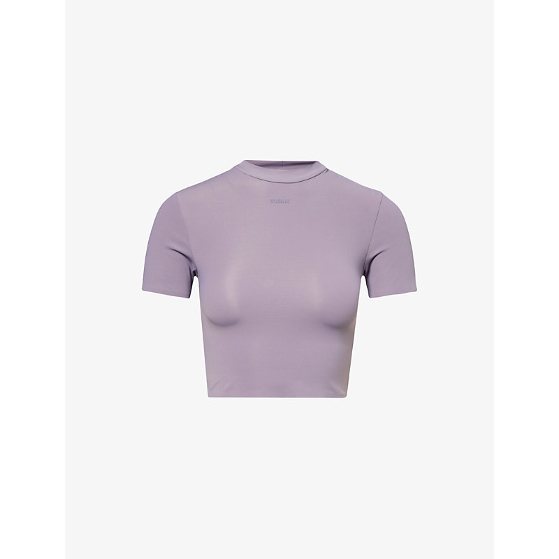 Shop Gymshark Women's Gs Fog Purple Everywear Comfort Logo-print Cropped Stretch-jersey T-shirt