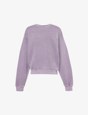 Shop Gymshark Everywear Comfort Logo-embossed Cotton-jersey Sweatshirt In Fog Purple/pgmnt Grm D+w