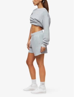 Shop Gymshark Women's Ice Grey/pgmnt Grm D+w Everywear Comfort Brand-print Cotton-jersey Sweatshirt