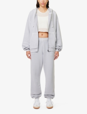 Shop Gymshark Women's Ice Grey/pgmnt Grm D+w Everywear Comfort Brand-print Cotton-jersey Hoody