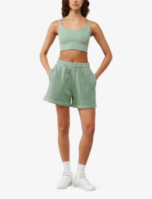 Shop Gymshark Women's Dollar Grn/pgmnt Grm D+w Everywear Comfort Logo-embossed Cotton-jersey Shorts