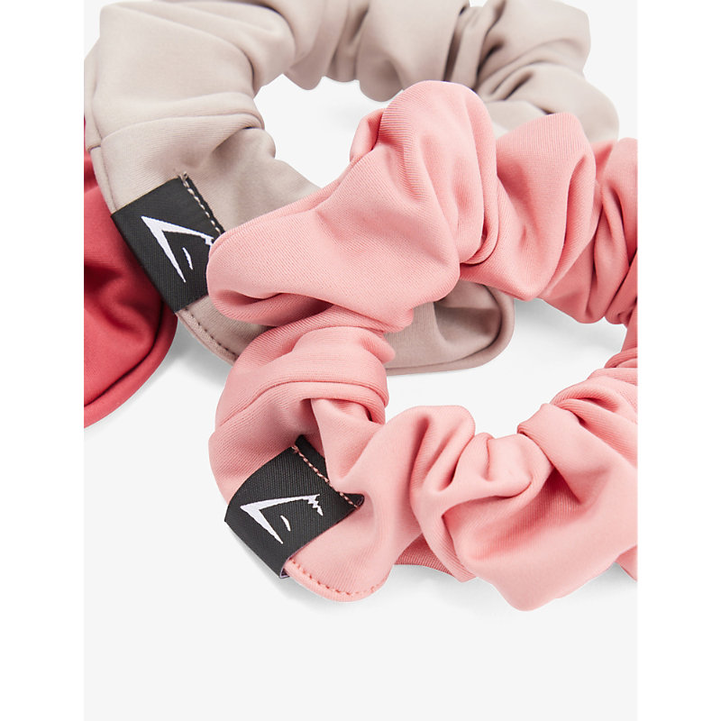 Shop Gymshark Women's Vntg Pnk/cls Pnk/stn Pnk Brand-tab Stretch Recycled-polyester Scrunchies Pack Of Th