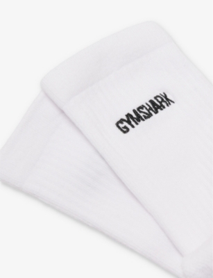 Shop Gymshark Womens Gs White Everywear Brand-embroidered Cotton-blend Socks