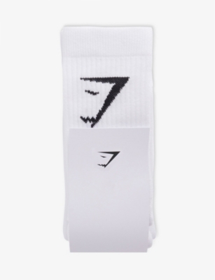 Shop Gymshark Branded Pack Of Three Cotton-blend Socks In Gs White