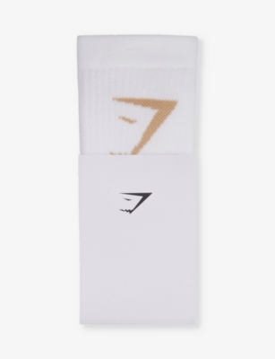 Gymshark Cotton-blend Crew Socks Pack Of Three In Wht/ Pbl Gry/ Dsrt Beige