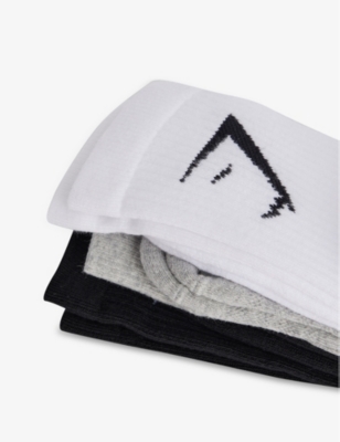 Gymshark Branding Pack Of Three Cotton-blend Socks In Wht/lght Gry Cre Mrl/blk