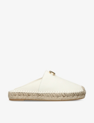 VALENTINO GARAVANI: Moon VLOGO-embellished leather espadrille mules