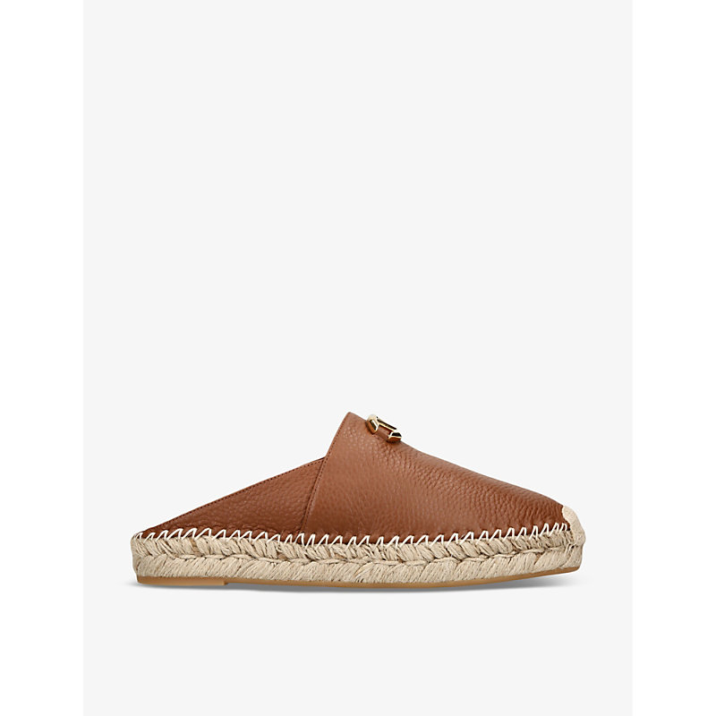 Shop Valentino Moon Vlogo-embellished Leather Espadrille Mules In Mid Brown