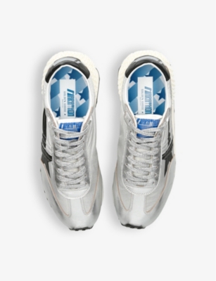 Golden Goose Marathon Nylon Sneakers With Silver Ripstop And Black Star Shoes In Silver