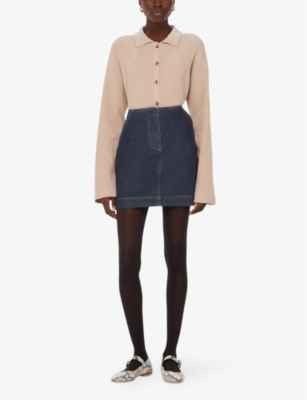 WHISTLES: Contrast-stitch high-rise denim mini skirt