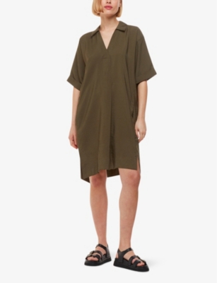 Whistles Melanie Collared Dress In Khaki/olive