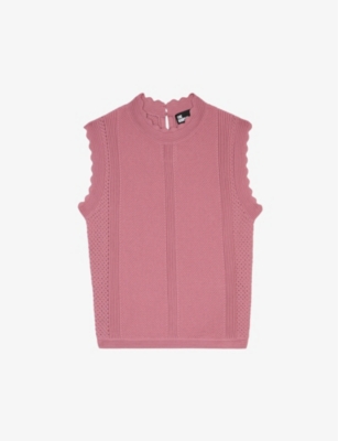 Shop The Kooples Women's Pink Wood Openwork Scalloped-trim Knitted Top