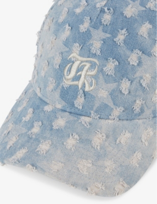 Shop The Kooples Women's Blue Denim Logo-embroidered Raw-edged Stars Cotton-twill Cap