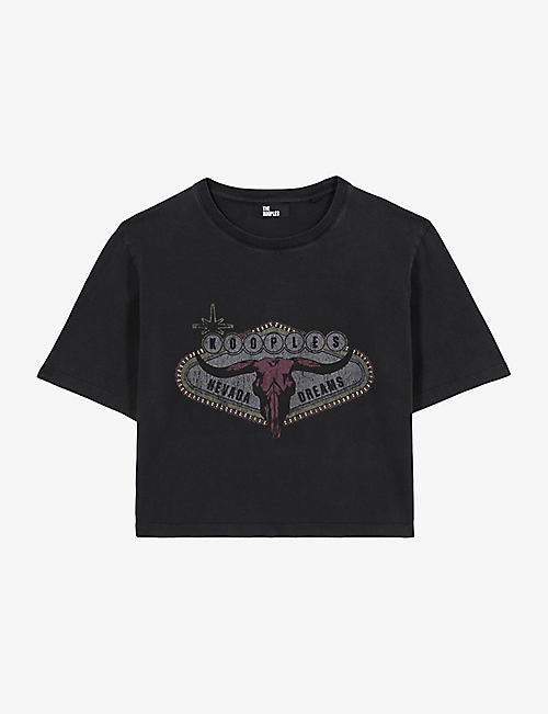 THE KOOPLES: Graphic-print cropped cotton T-shirt