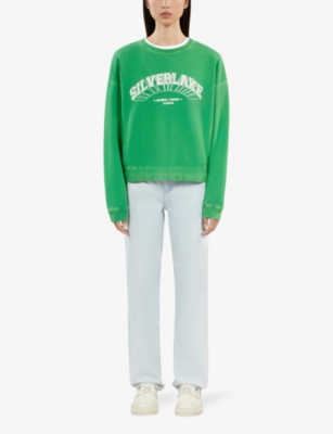 Shop The Kooples Womens Green Graphic-print Relaxed-fit Cotton Sweatshirt