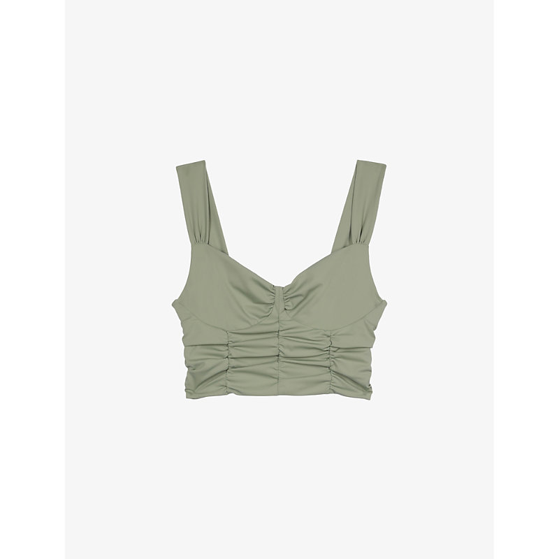The Kooples Womens Kaki Grey Ruched Bralette Stretch-woven Top
