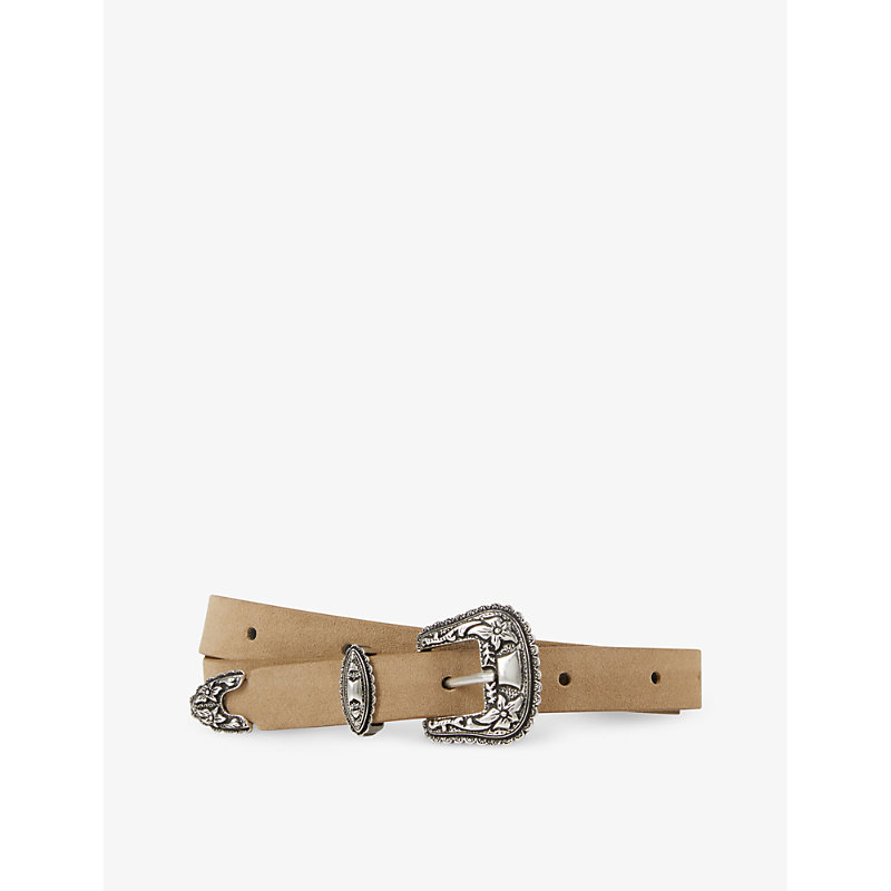 The Kooples Western-buckle Faux-leather Belt In Camel / Brown