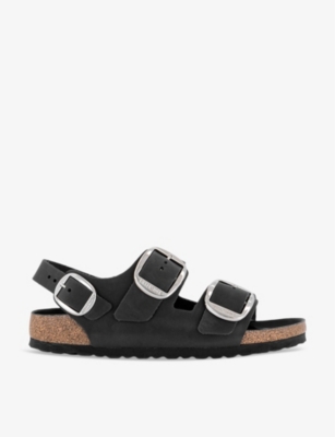 Birkenstock Milano Buckle-embellished Faux-leather Sandals In High Shine Black