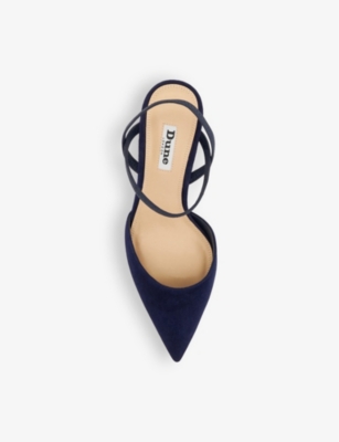 Dune Womens Navy-suede Classical Suede Slingback Courts In Navy-suede
