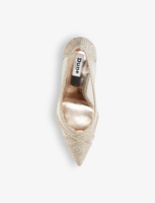 Shop Dune Women's Gold-synthetic Bridged Rhinestone-embellished Mesh And Woven Courts