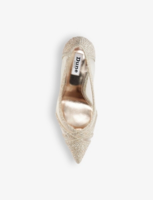Dune Womens Gold-synthetic Bridged Rhinestone-embellished Mesh And Woven Courts In Gold-synthetic