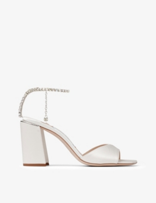 JIMMY CHOO: Saeda 85 crystal-embellished satin heeled sandals