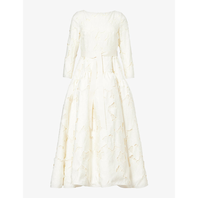 Shop Huishan Zhang Women's White Floral-pattern Puffed-hem Woven Maxi Dress