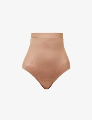 Shop Spanx Thinstincts 2.0 High-rise Stretch-woven Thong In Cafe Au Lait