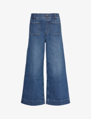 Shop Spanx Women's Shaded Blue Wide-leg Mid-rise Stretch-denim Jeans