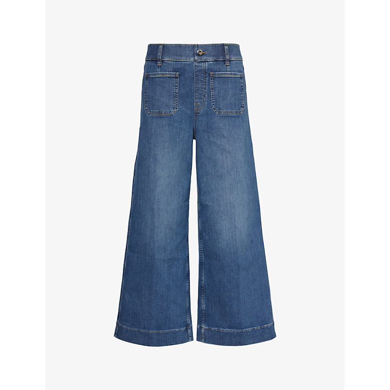 Shop Spanx Womens Shaded Blue Wide-leg Mid-rise Stretch-denim Jeans