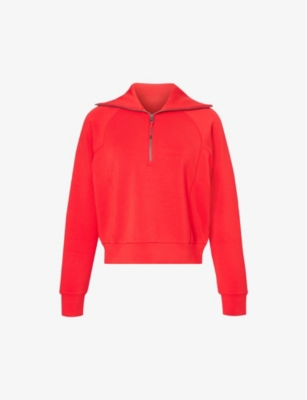 Shop Spanx Active Women's  Red Air Essentials Half-zip Stretch-jersey Sweatshirt